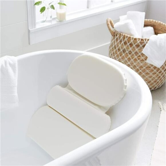 Bath Tub Neck Pillow with Suction Cups Waterproof 3-Panel Off-white Polyester - Picture 7 of 8